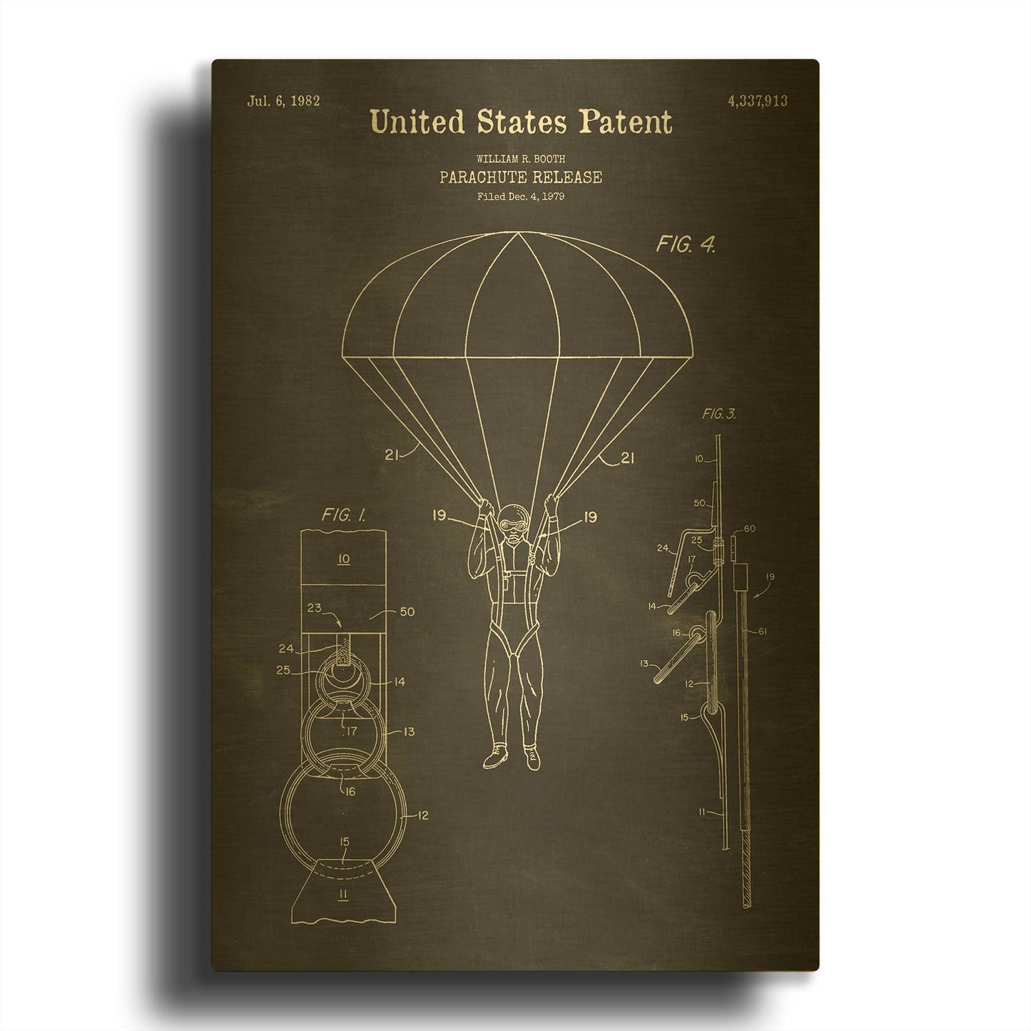'Parachute Release Blueprint Patent Chalkboard' By LUXE Gold Metal Wall Art