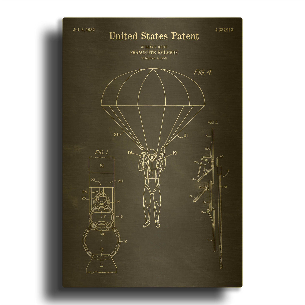 'Parachute Release Blueprint Patent Chalkboard' By LUXE Gold Metal Wall Art