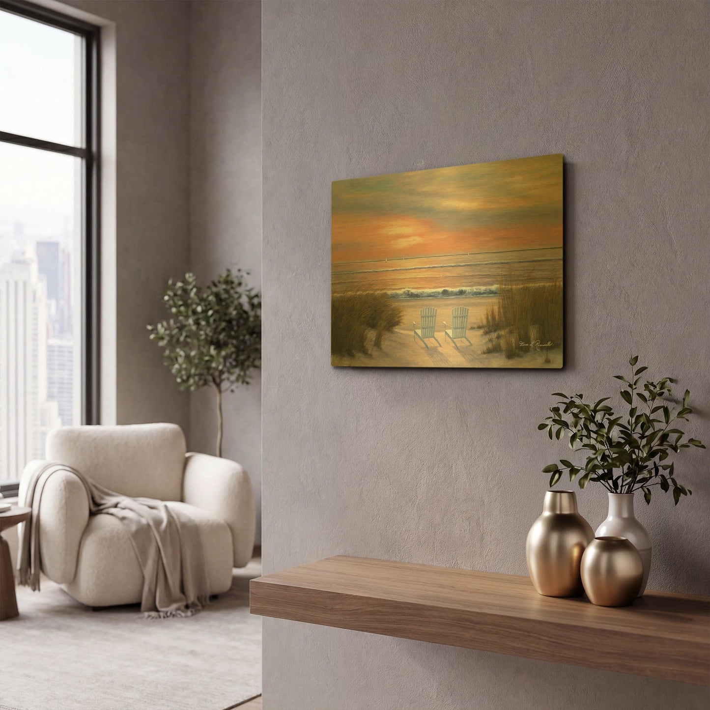 'R789D - Paradise Sunset' By Diane Romanello Gold Metal Wall Art