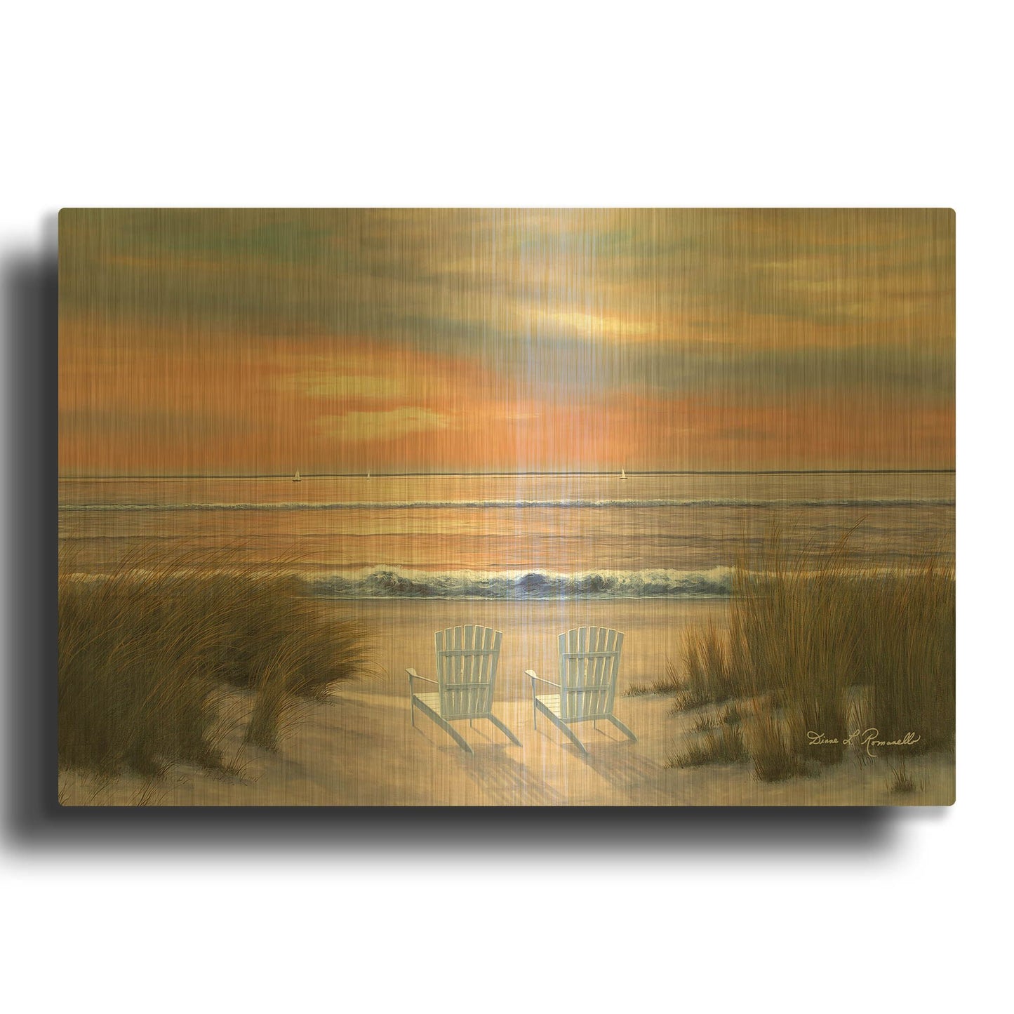 'R789D - Paradise Sunset' By Diane Romanello Gold Metal Wall Art