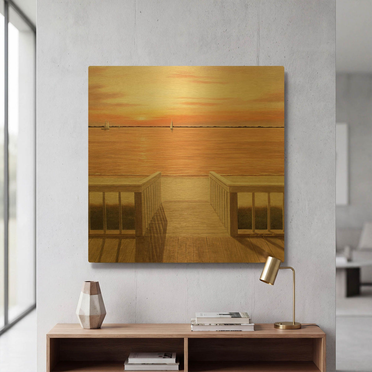 'R808D - Sunset Deck' By Diane Romanello Gold Metal Wall Art