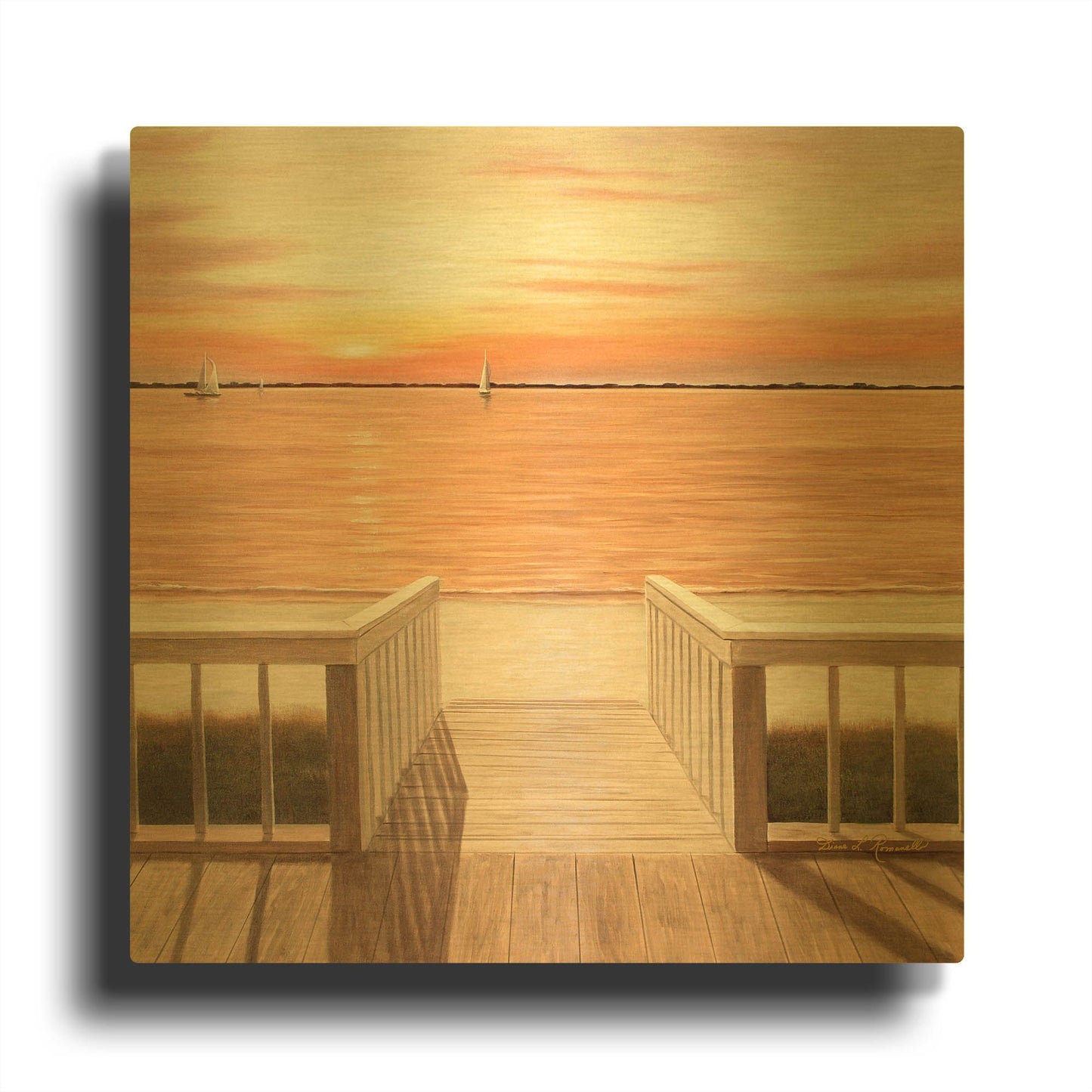 'R808D - Sunset Deck' By Diane Romanello Gold Metal Wall Art