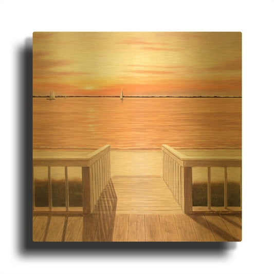 'R808D - Sunset Deck' By Diane Romanello Gold Metal Wall Art