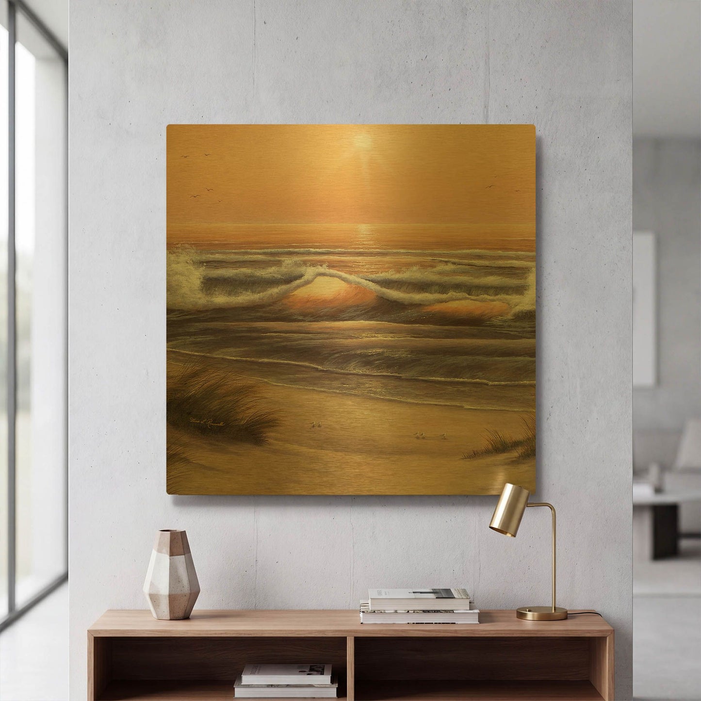 'R809D - Golden Waves' By Diane Romanello Gold Metal Wall Art