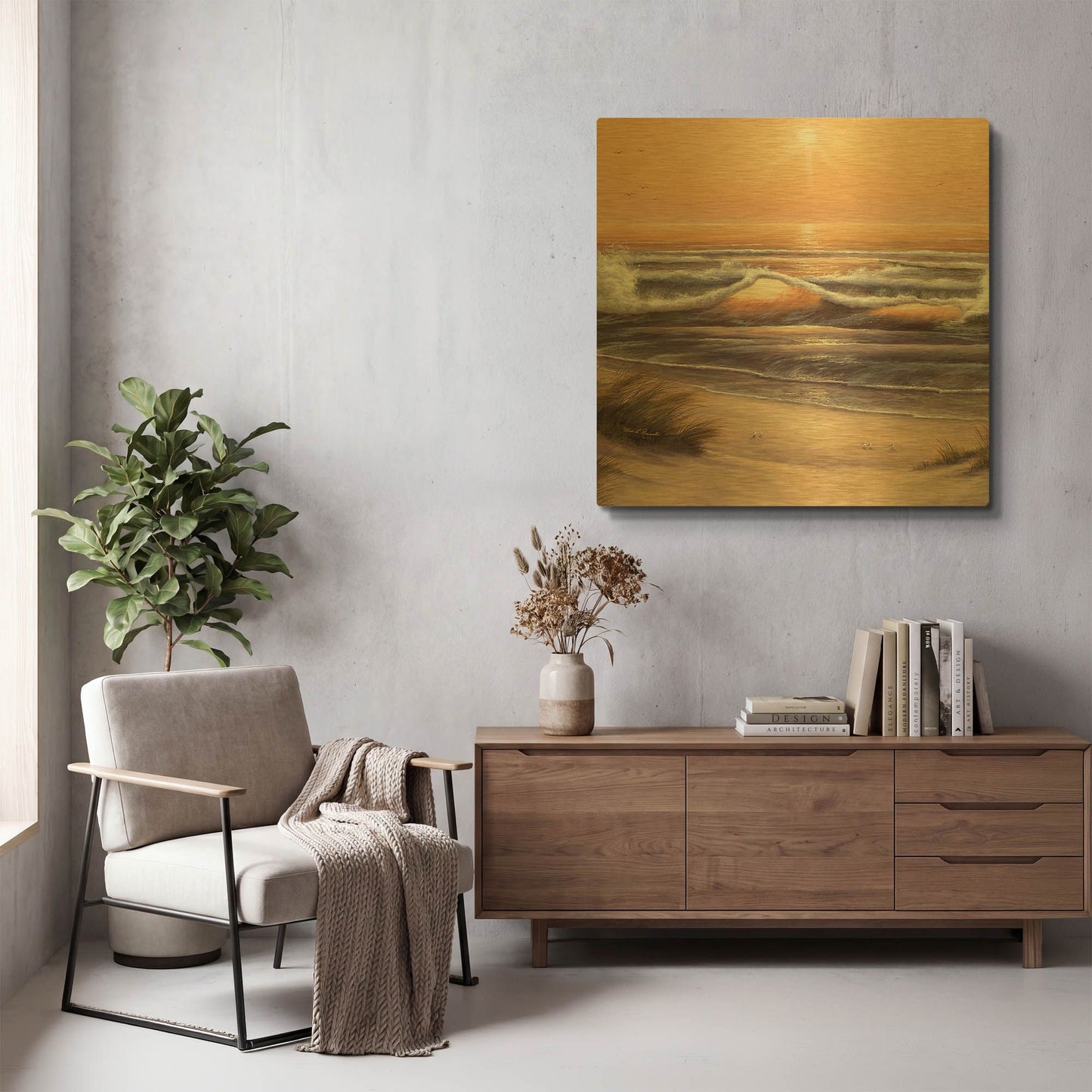 'R809D - Golden Waves' By Diane Romanello Gold Metal Wall Art