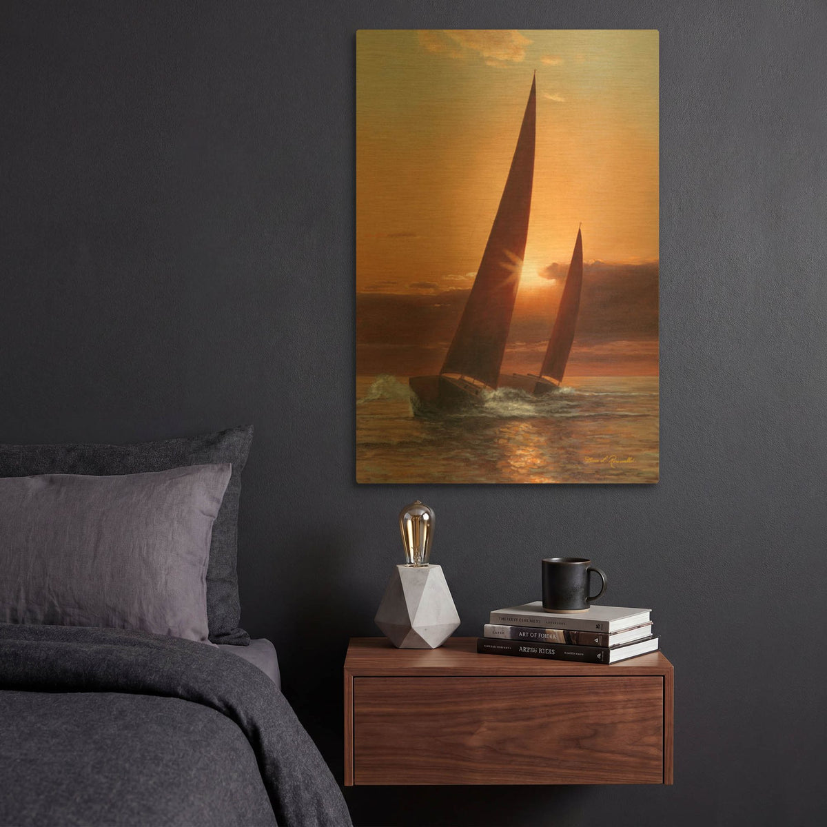 'R811D - Red Sails' By Diane Romanello Gold Metal Wall Art