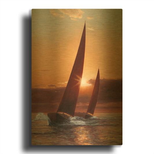'R811D - Red Sails' By Diane Romanello Gold Metal Wall Art