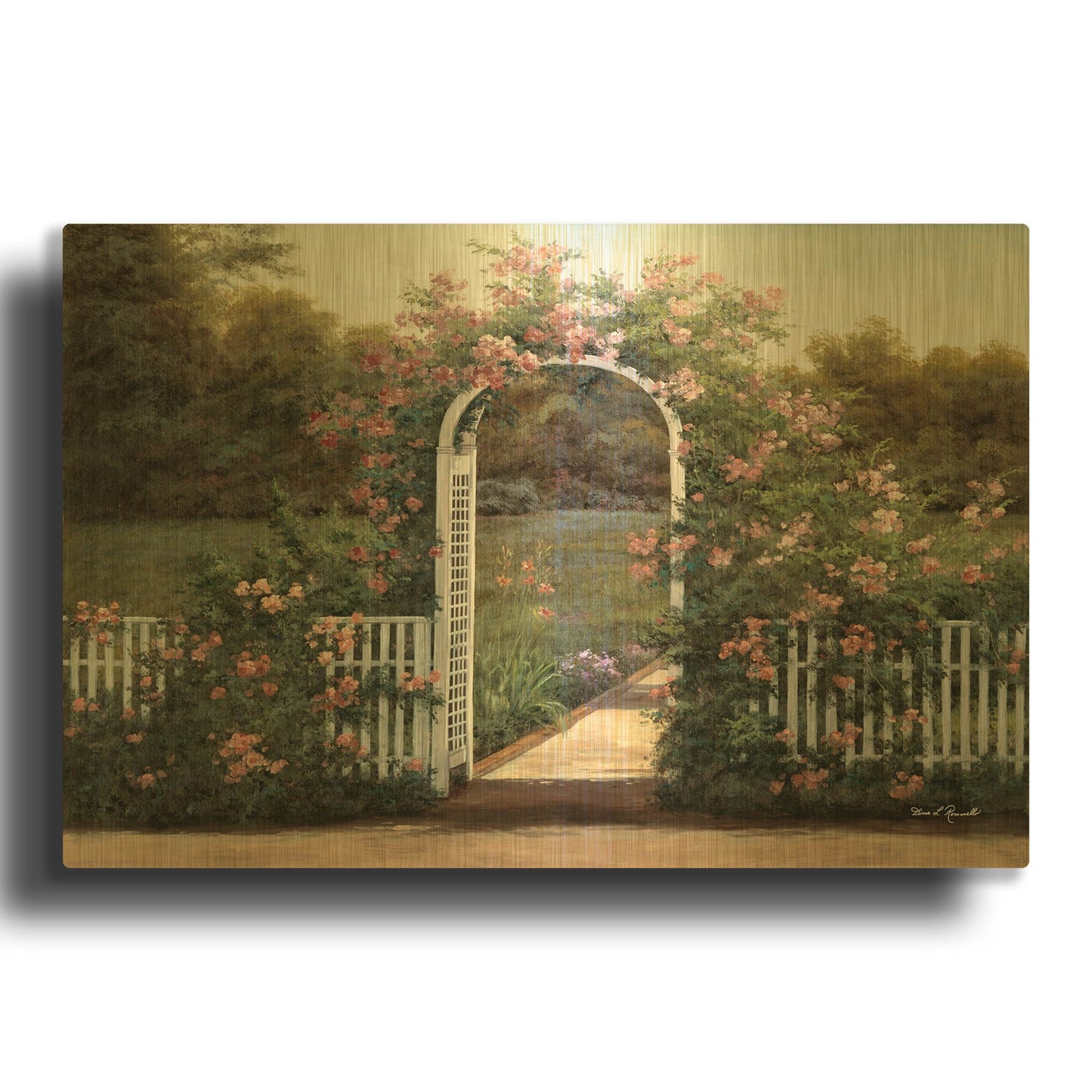 'R813D - Rose Trellis' By Diane Romanello Gold Metal Wall Art
