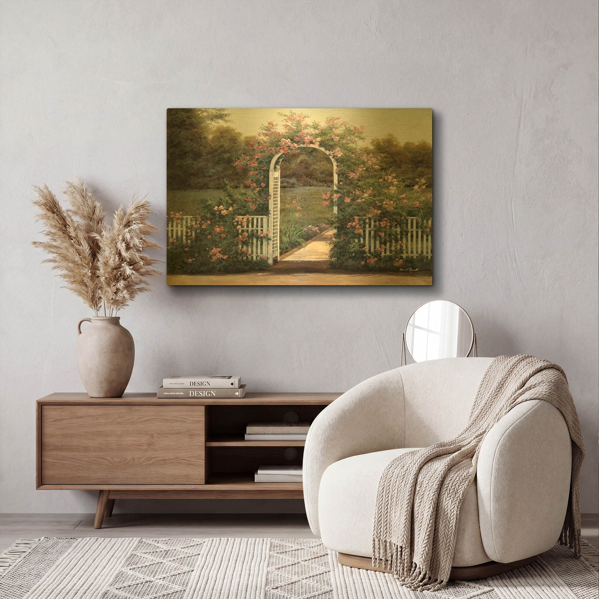 'R813D - Rose Trellis' By Diane Romanello Gold Metal Wall Art