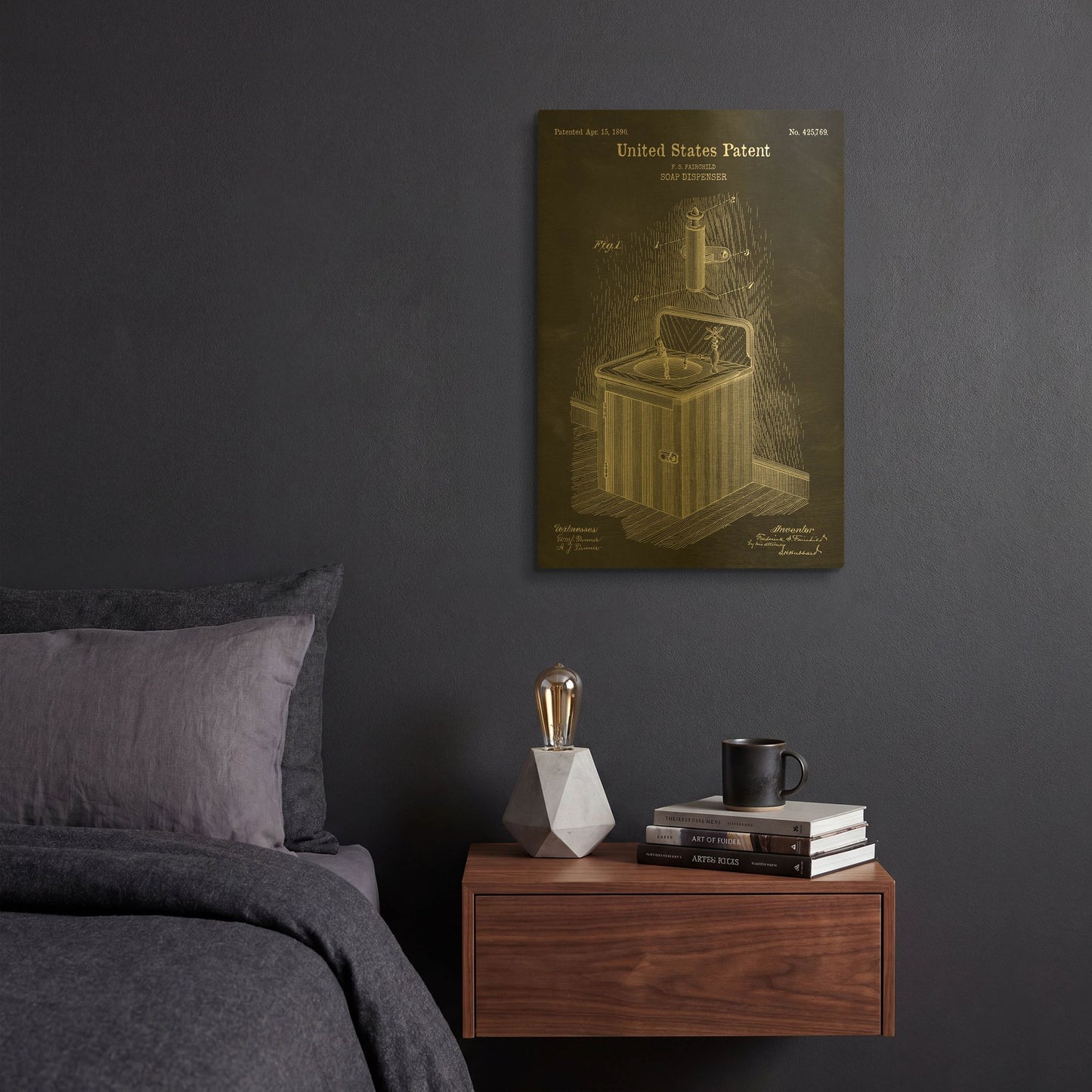 'Soap Dispenser Blueprint Patent Chalkboard' By LUXE Gold Metal Wall Art
