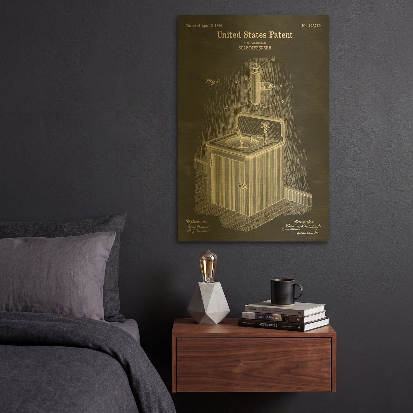 'Soap Dispenser Blueprint Patent Chalkboard' By LUXE Gold Metal Wall Art