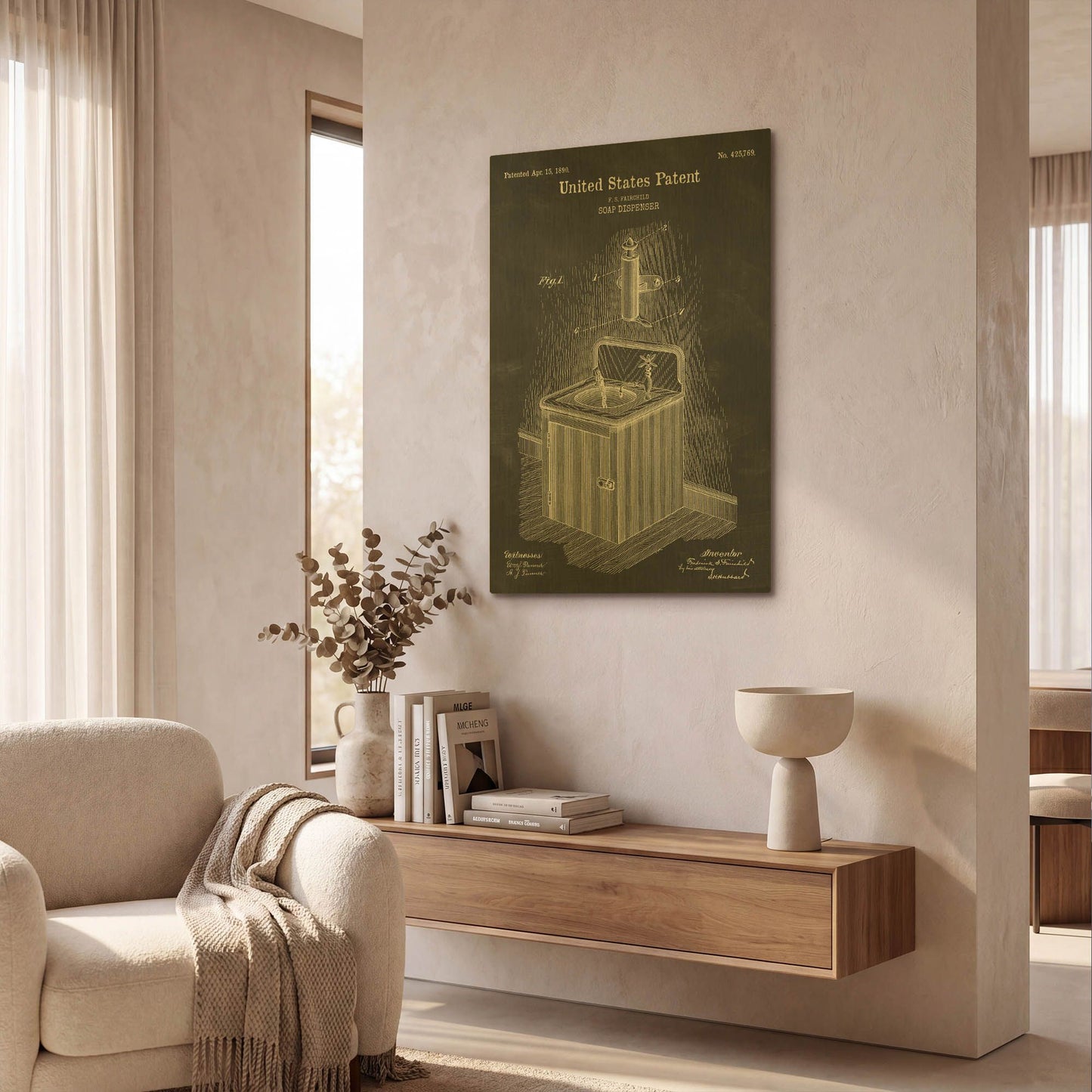 'Soap Dispenser Blueprint Patent Chalkboard' By LUXE Gold Metal Wall Art
