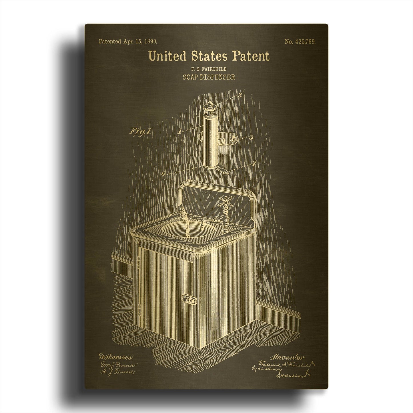 'Soap Dispenser Blueprint Patent Chalkboard' By LUXE Gold Metal Wall Art