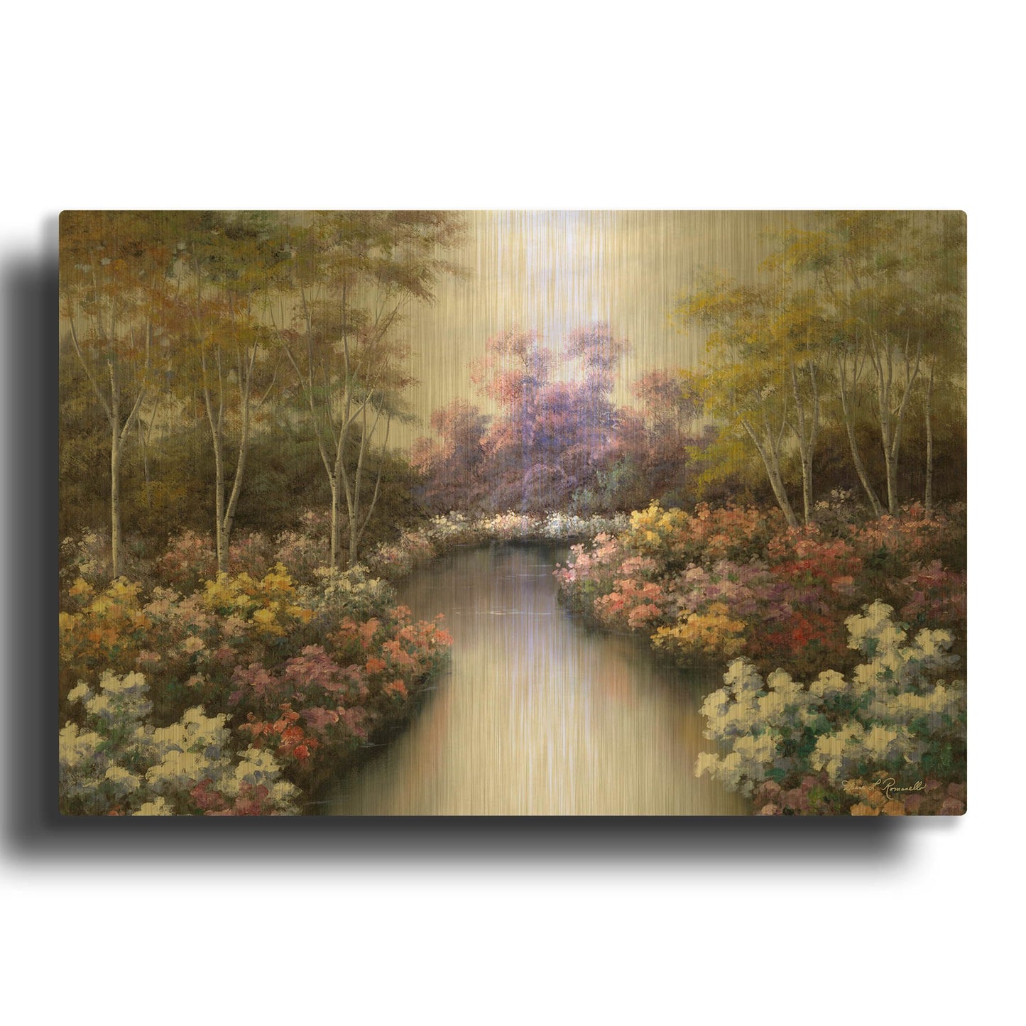 'R814D - Floral Fantasy' By Diane Romanello Gold Metal Wall Art