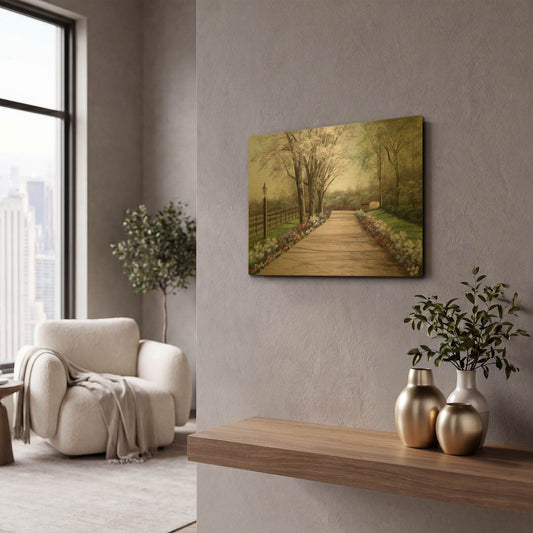 'R815D - Country Lane' By Diane Romanello Gold Metal Wall Art