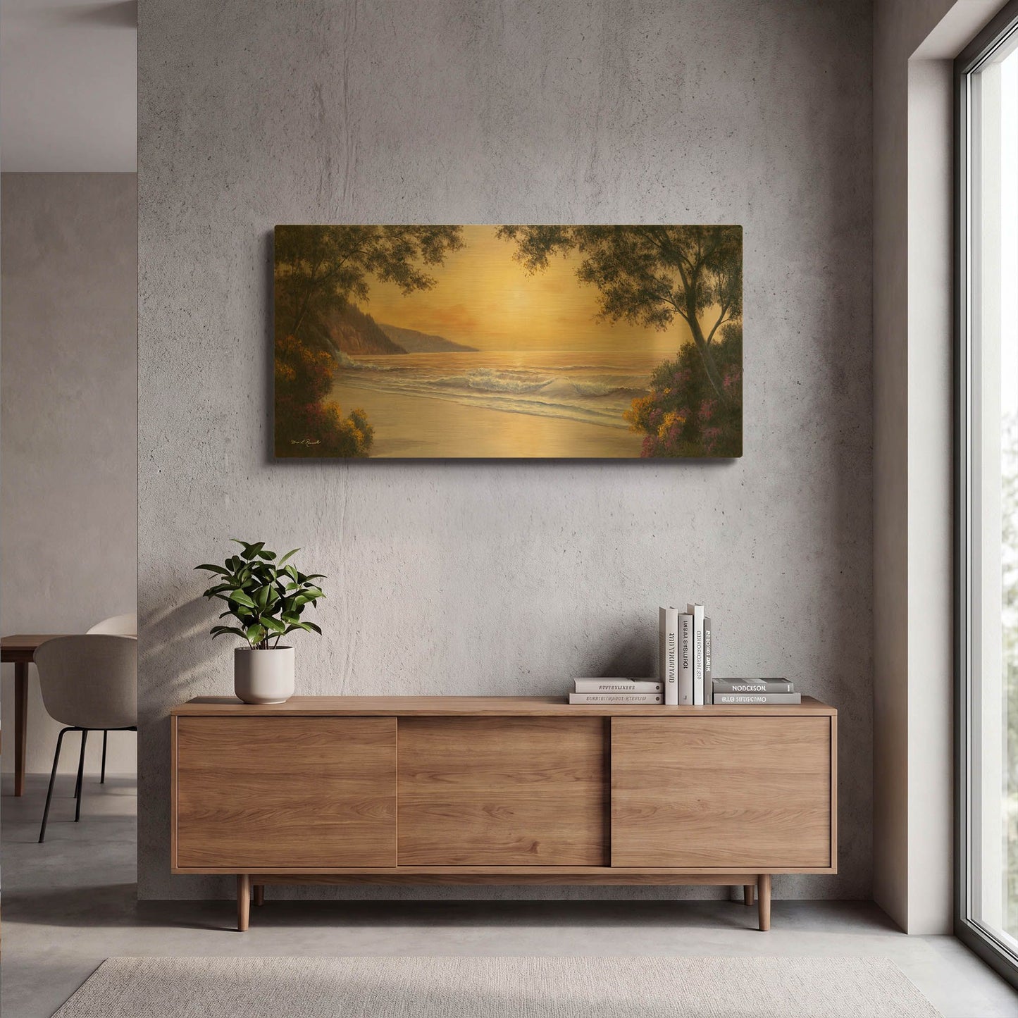 'R820D - Purple and Gold' By Diane Romanello Gold Metal Wall Art