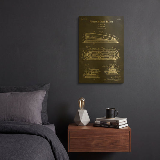 'Stapler Blueprint Patent Chalkboard' By LUXE Gold Metal Wall Art