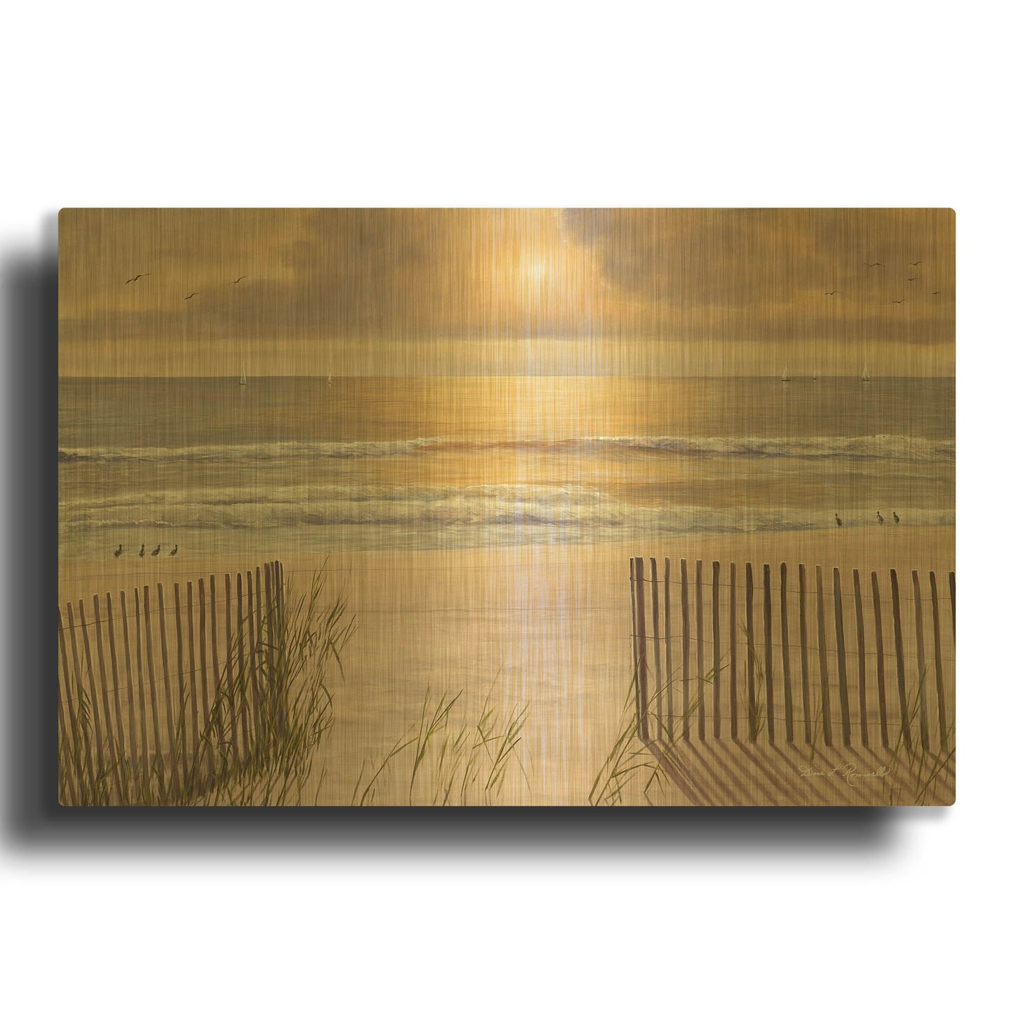 'R826D - Beach Light' By Diane Romanello Gold Metal Wall Art