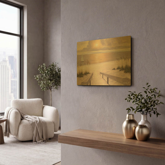 'R827D - Beach Glow' By Diane Romanello Gold Metal Wall Art