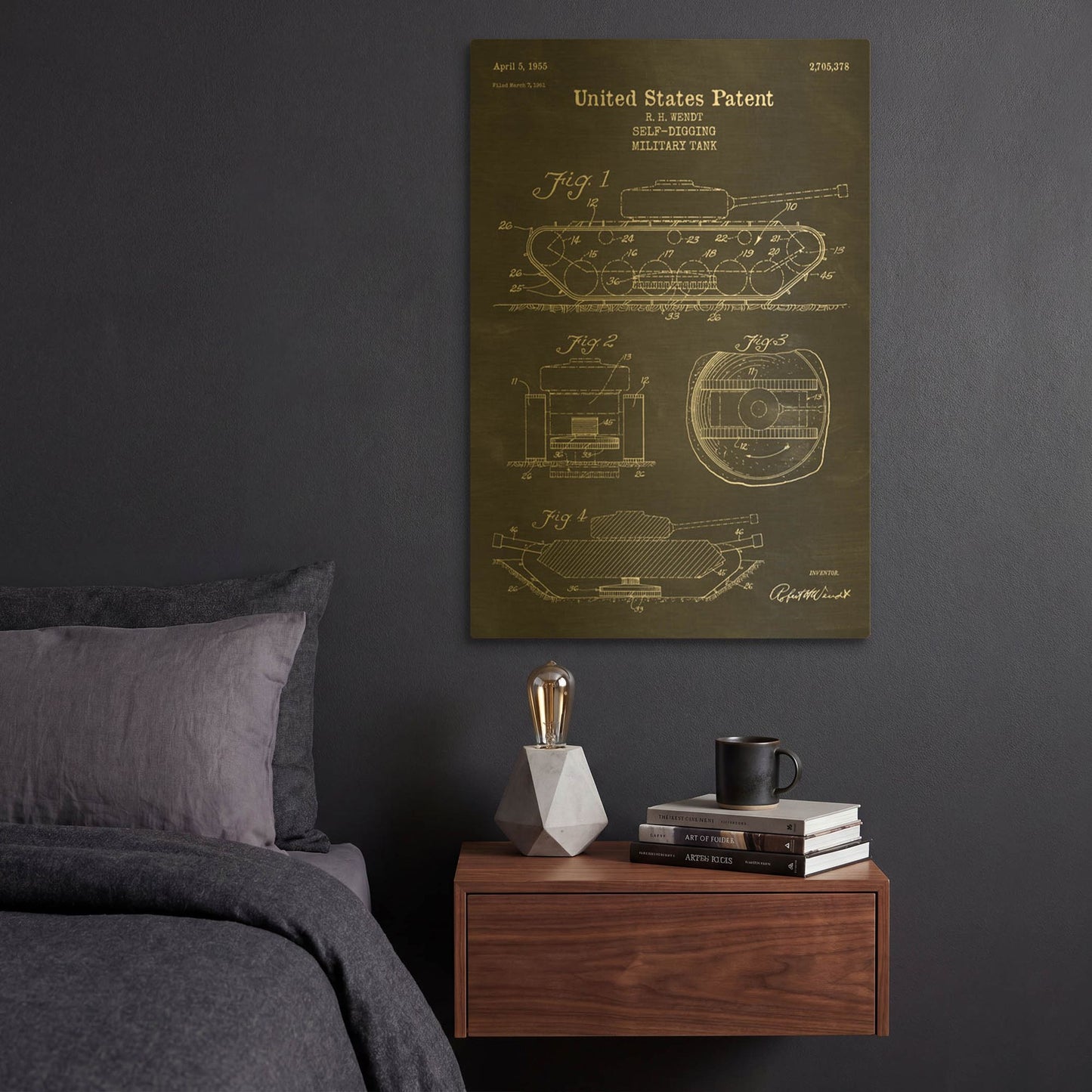 'Self-Digging Military Tank Blueprint Patent Chalkboard' By LUXE Gold Metal Wall Art