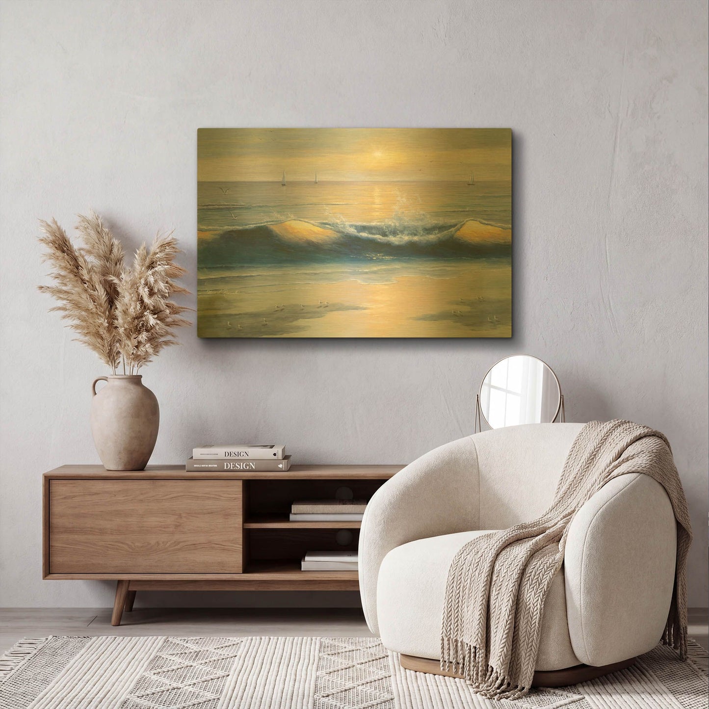 'R843D - Blue Waves' By Diane Romanello Gold Metal Wall Art