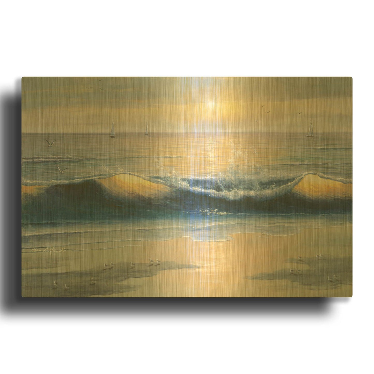 'R843D - Blue Waves' By Diane Romanello Gold Metal Wall Art