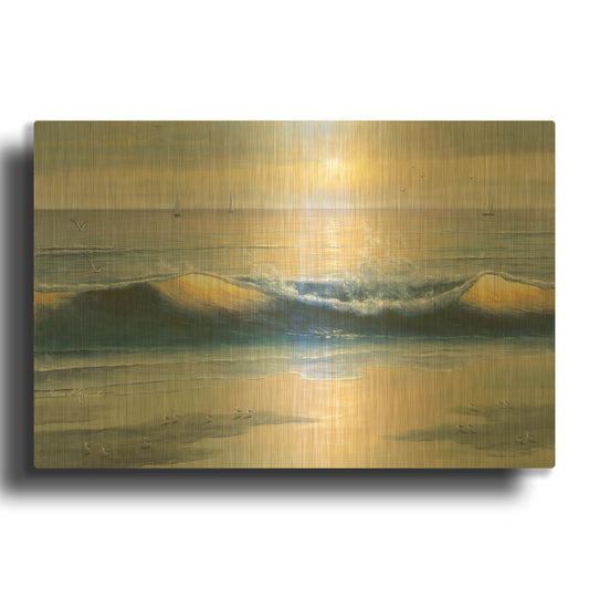 'R843D - Blue Waves' By Diane Romanello Gold Metal Wall Art