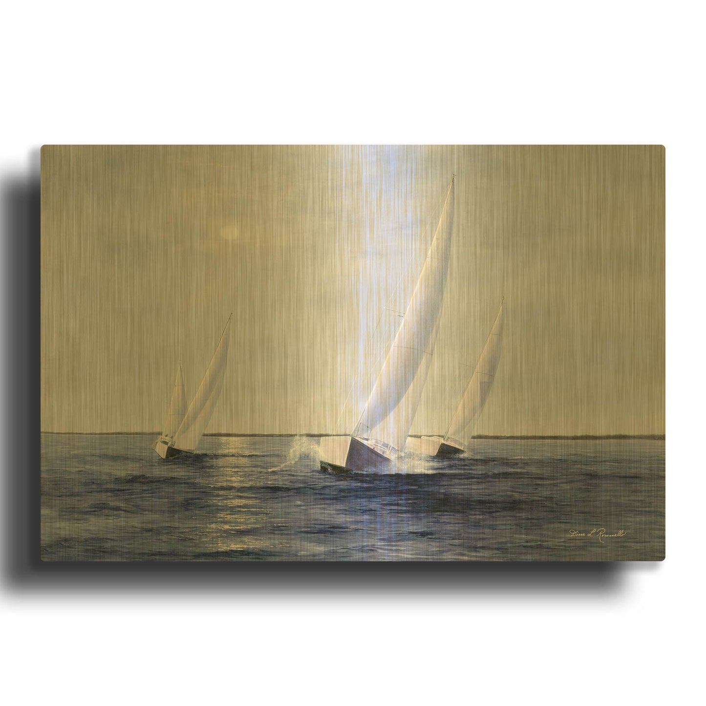 'R848D - Blue Sails' By Diane Romanello Gold Metal Wall Art