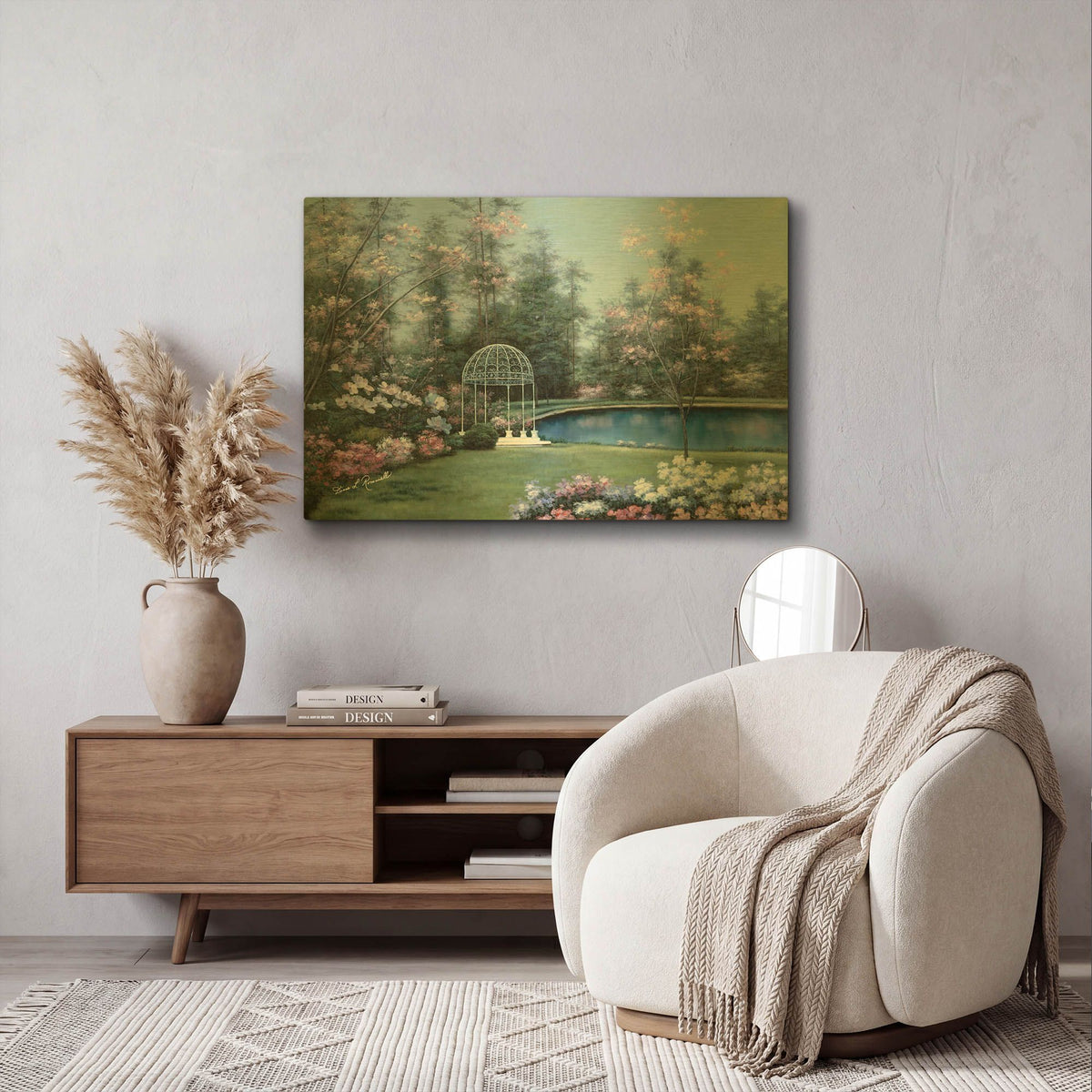 'R850D - Lakeside Gazebo' By Diane Romanello Gold Metal Wall Art