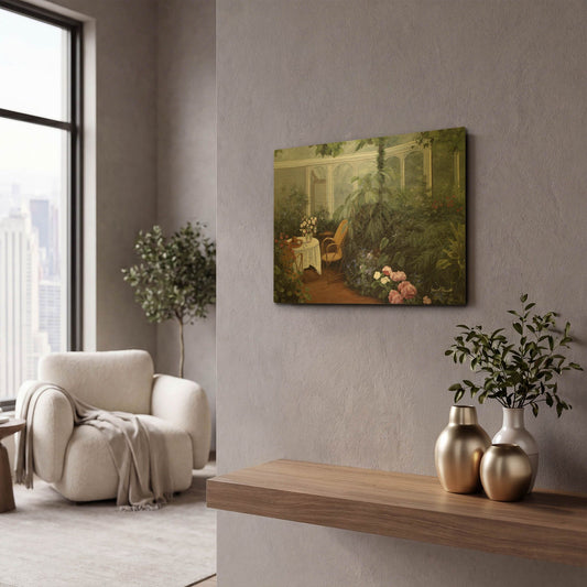 'R852D - Garden and Tea Room' By Diane Romanello Gold Metal Wall Art