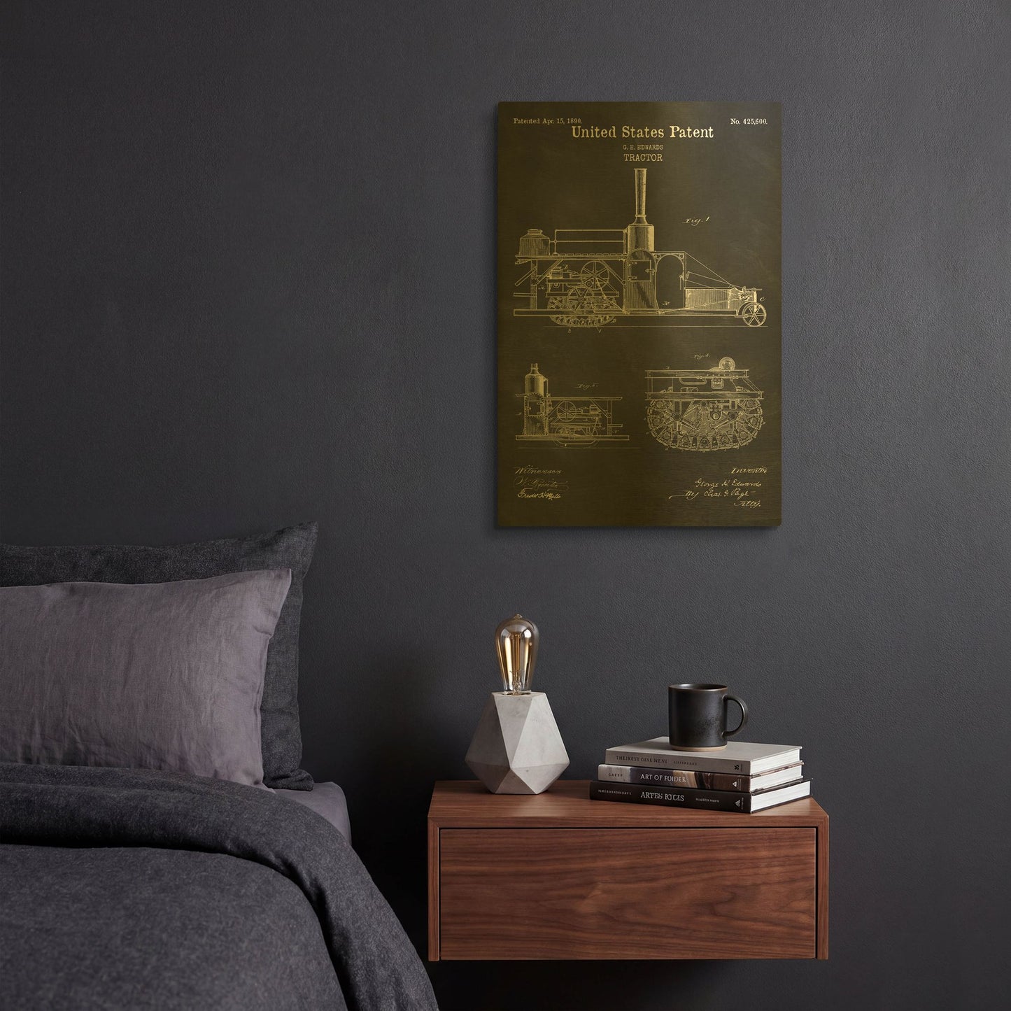'Tractor Blueprint Patent Chalkboard' By LUXE Gold Metal Wall Art