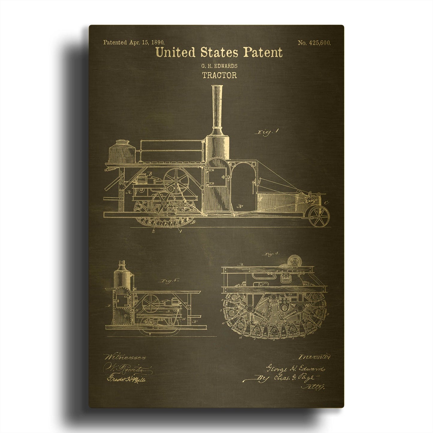 'Tractor Blueprint Patent Chalkboard' By LUXE Gold Metal Wall Art
