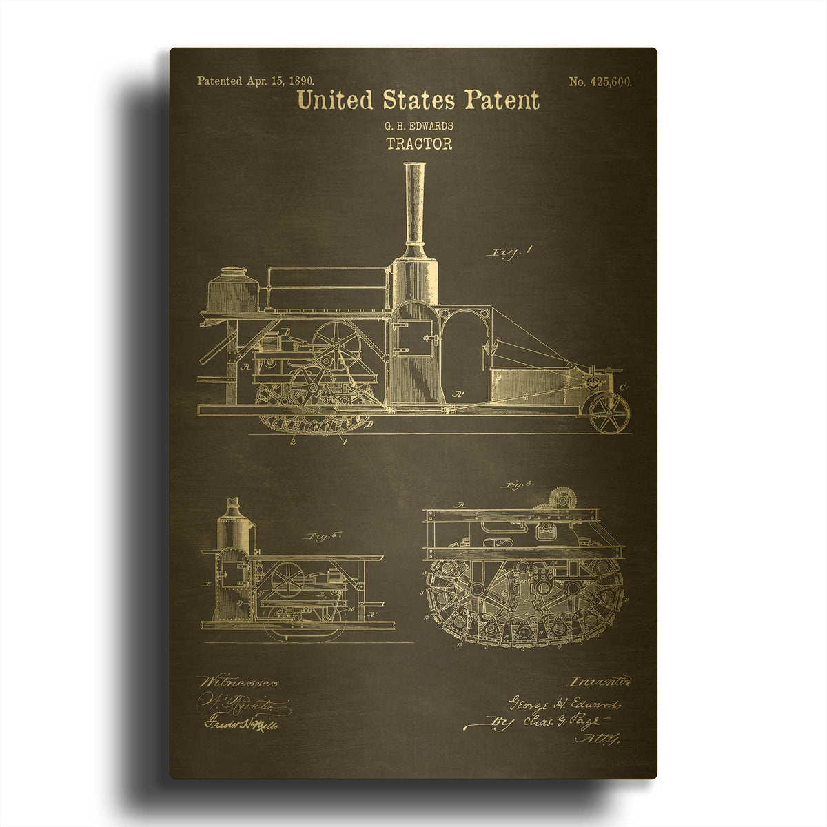 'Tractor Blueprint Patent Chalkboard' By LUXE Gold Metal Wall Art
