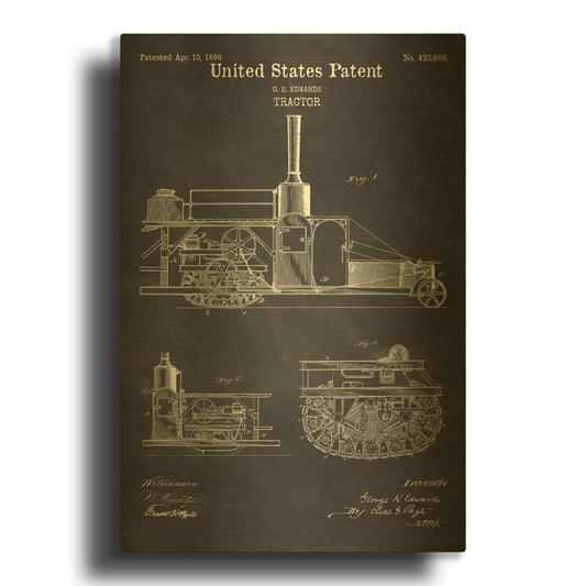 'Tractor Blueprint Patent Chalkboard' By LUXE Gold Metal Wall Art