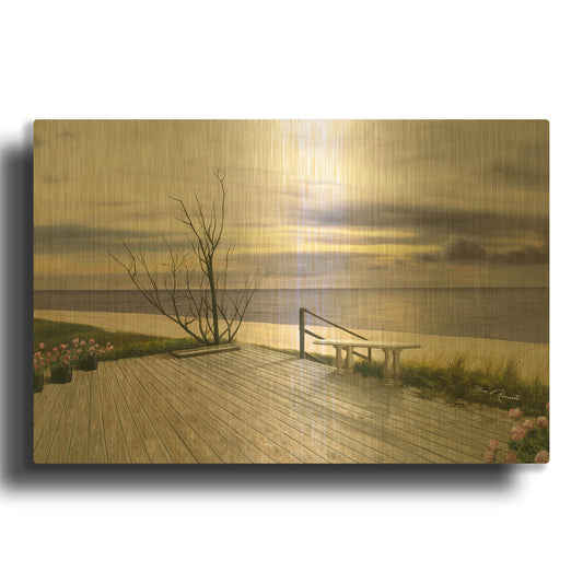 'R857D - Sunset & Flowers' By Diane Romanello Gold Metal Wall Art