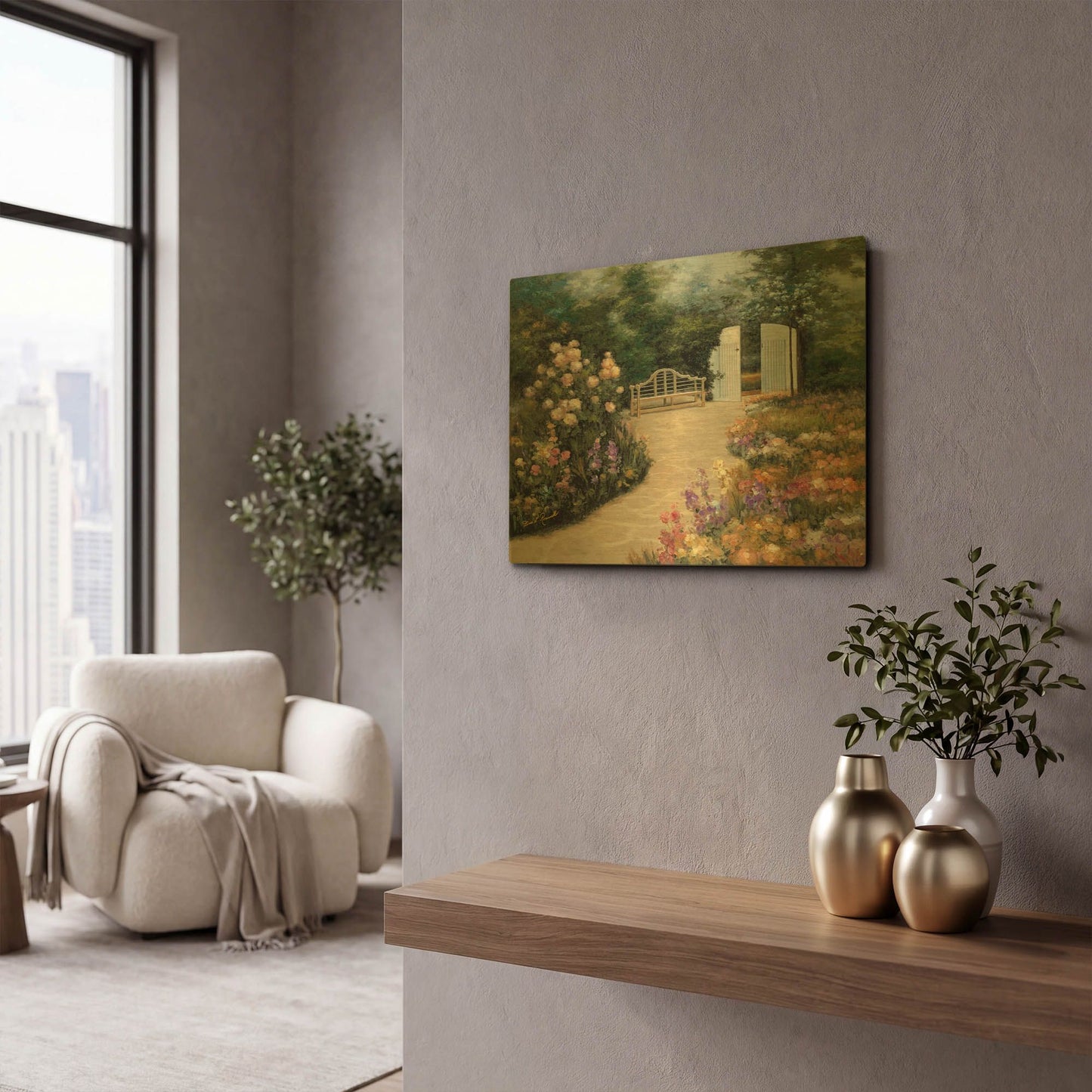 'R860D - Garden Enclave' By Diane Romanello Gold Metal Wall Art