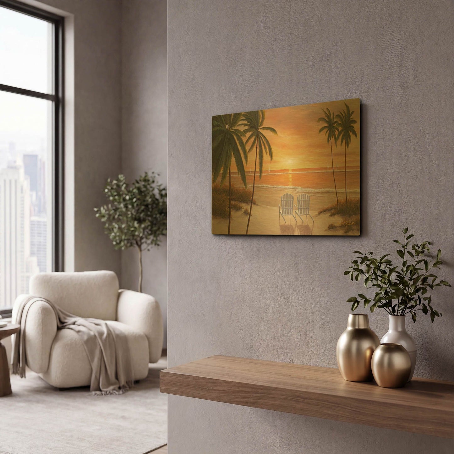 'R868D - Tropical Sun Watch' By Diane Romanello Gold Metal Wall Art