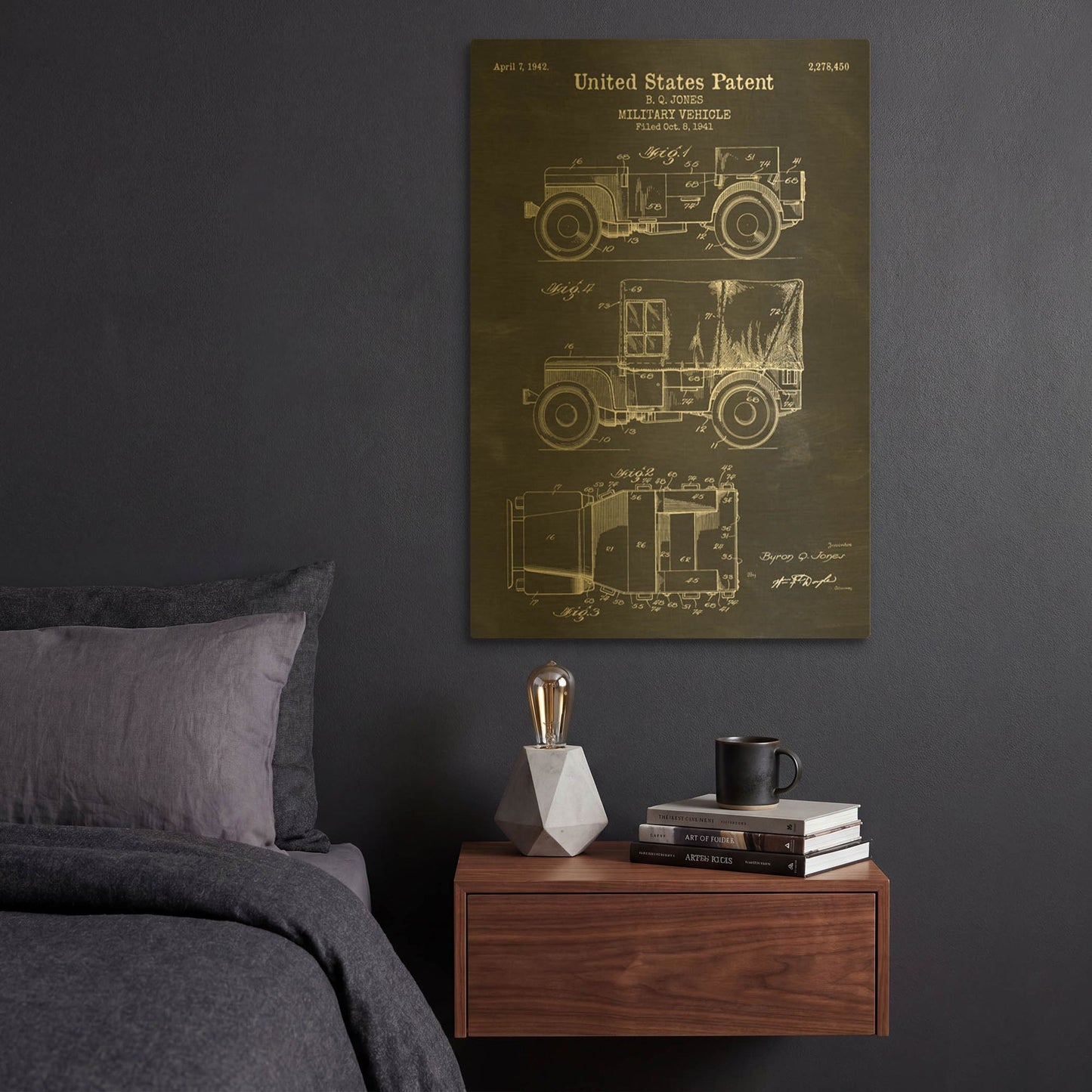 'Military Vehicle Blueprint Patent Chalkboard' By LUXE Gold Metal Wall Art