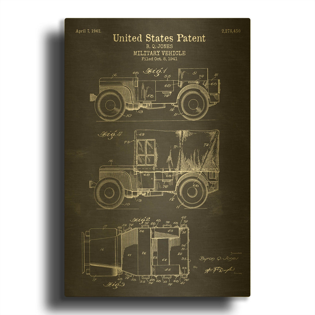 'Military Vehicle Blueprint Patent Chalkboard' By LUXE Gold Metal Wall Art