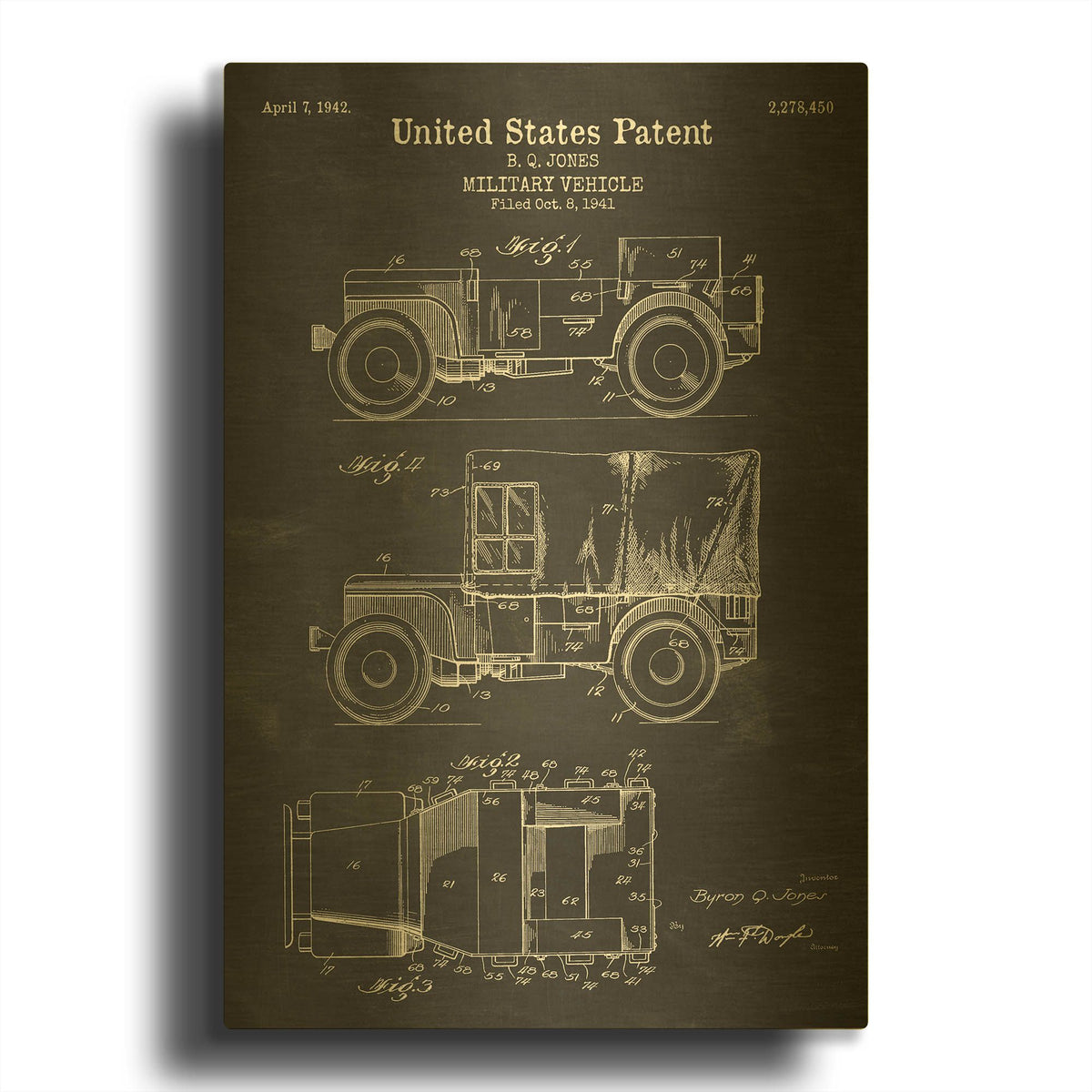 'Military Vehicle Blueprint Patent Chalkboard' By LUXE Gold Metal Wall Art
