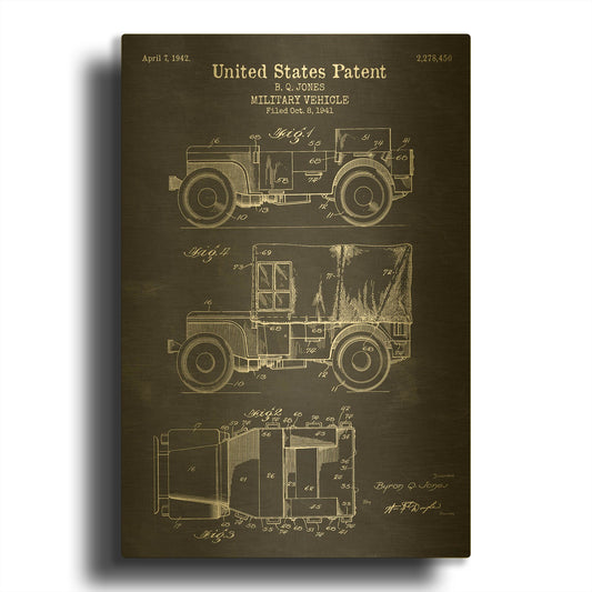 'Military Vehicle Blueprint Patent Chalkboard' By LUXE Gold Metal Wall Art