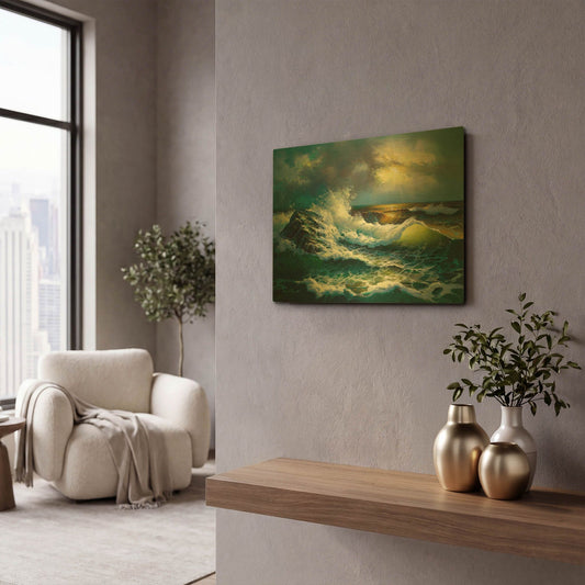 'R915D - Ocean Waves' By Diane Romanello Gold Metal Wall Art