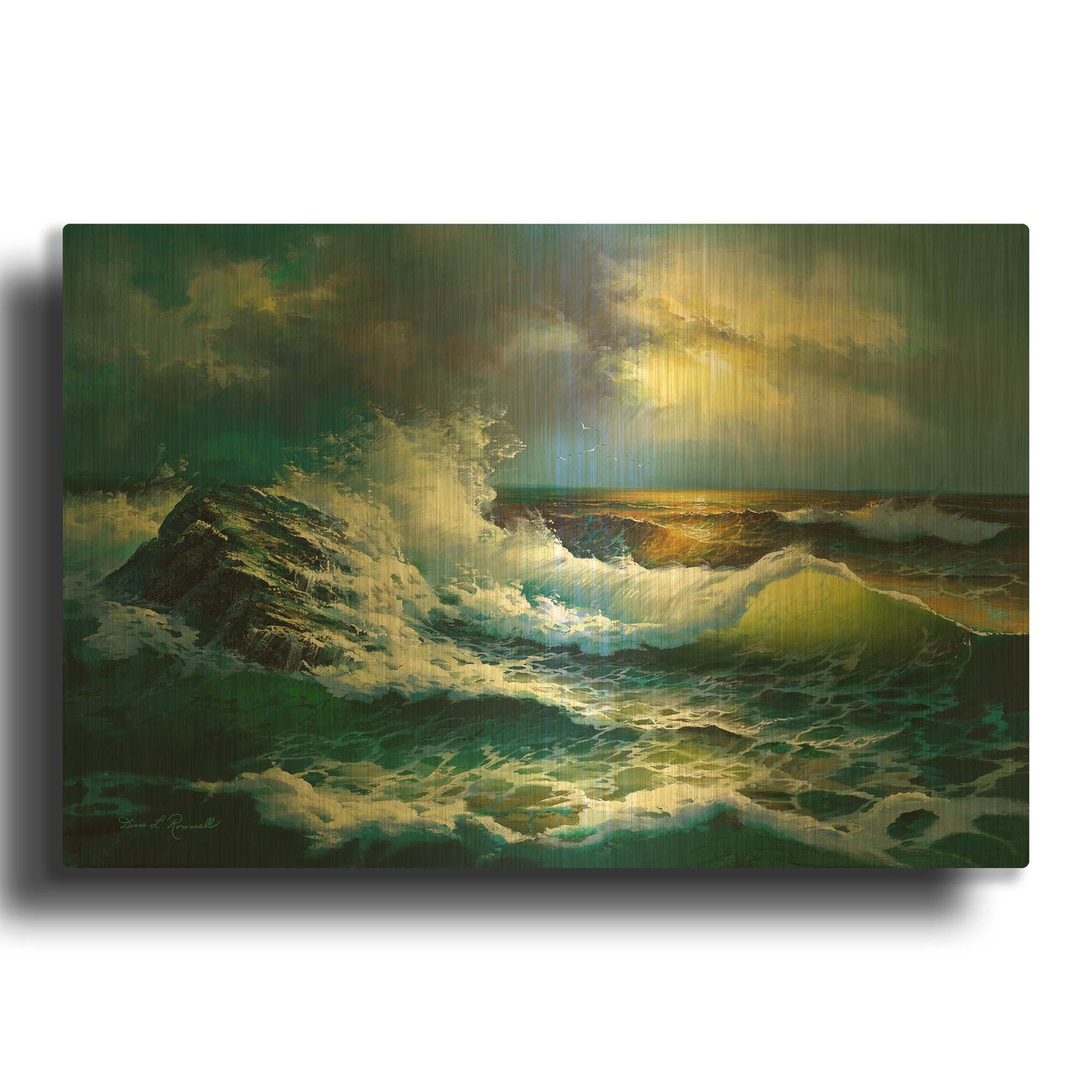 'R915D - Ocean Waves' By Diane Romanello Gold Metal Wall Art