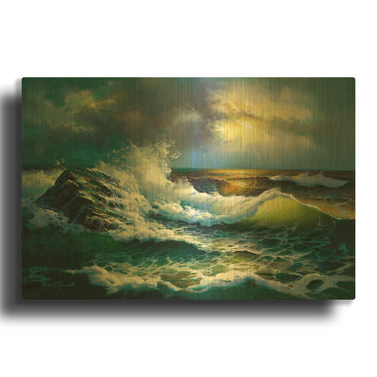 'R915D - Ocean Waves' By Diane Romanello Gold Metal Wall Art