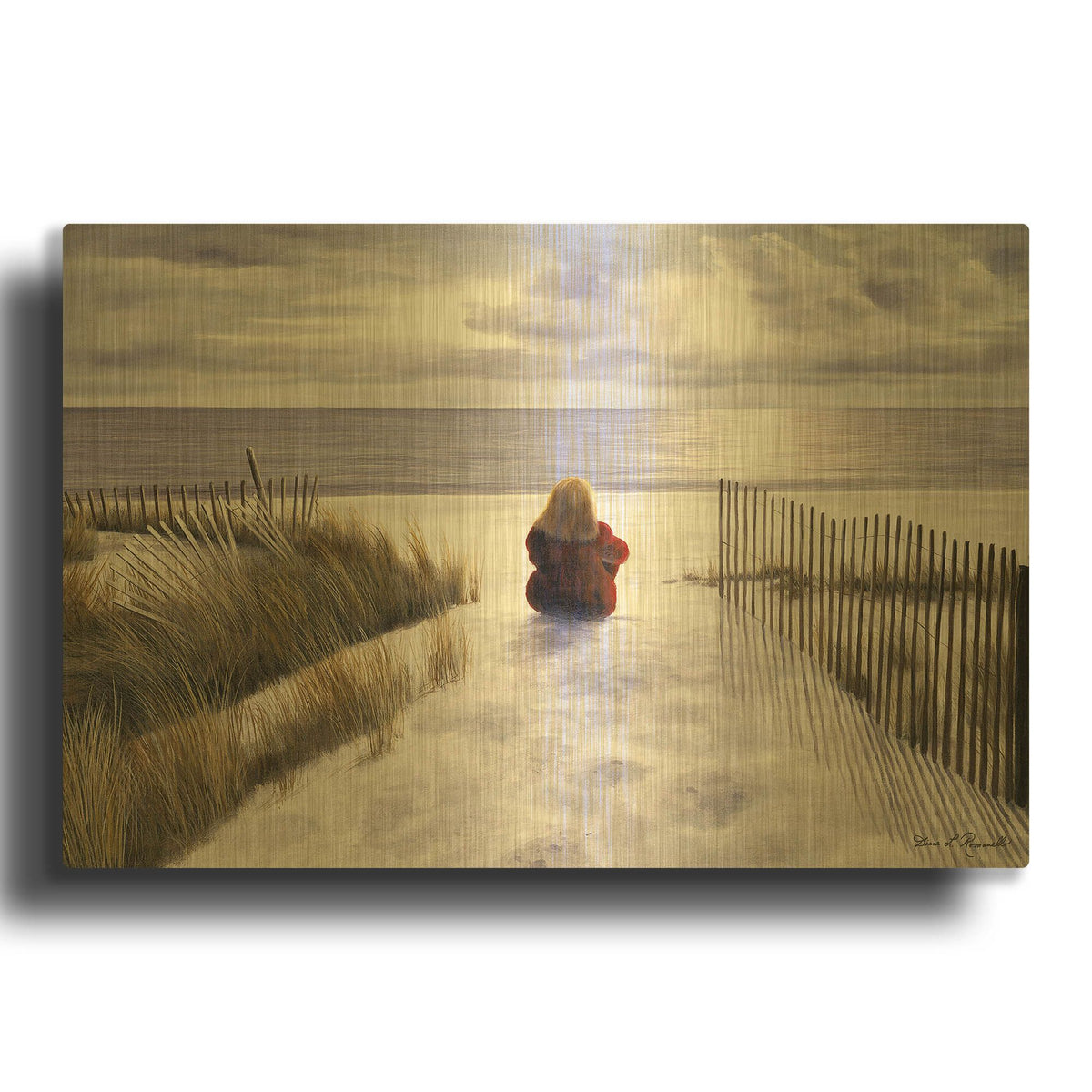 'R1104D - Girl on the Beach' By Diane Romanello Gold Metal Wall Art