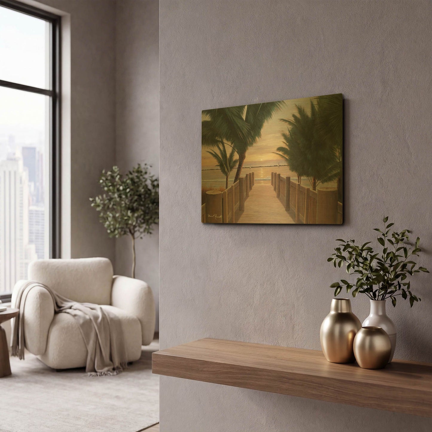 'R1124D - Palm Promenade' By Diane Romanello Gold Metal Wall Art