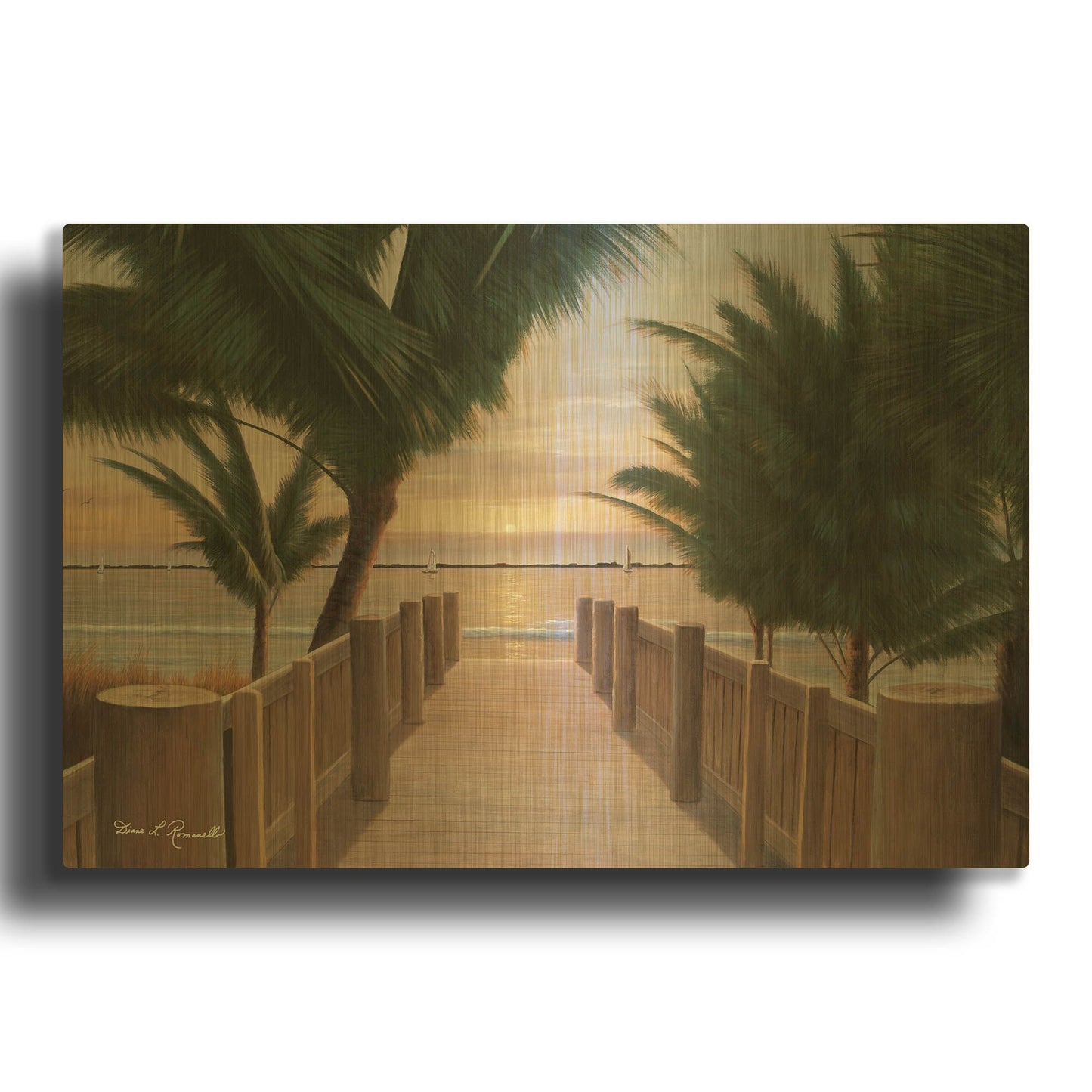 'R1124D - Palm Promenade' By Diane Romanello Gold Metal Wall Art