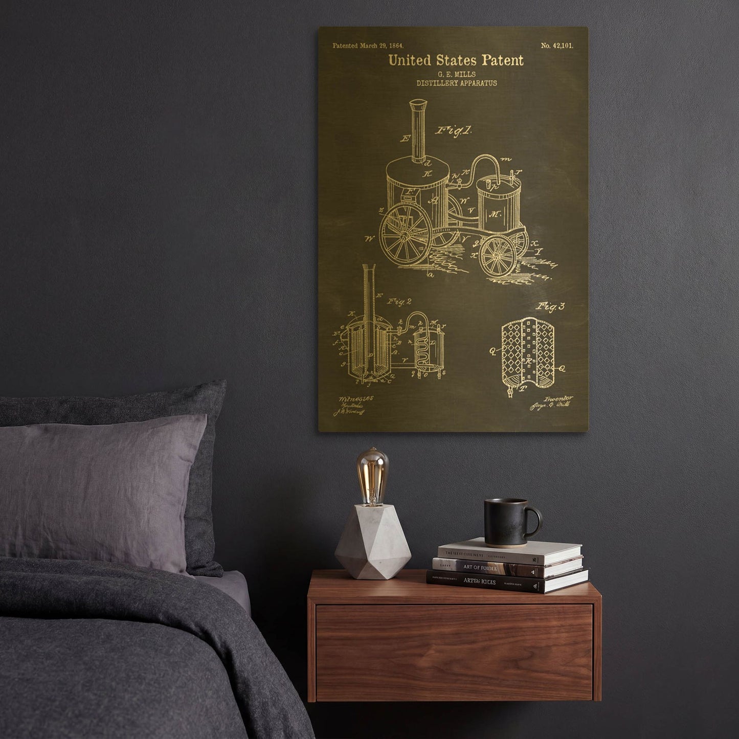 'Distillery Apparatus Blueprint Patent Chalkboard' By LUXE Gold Metal Wall Art