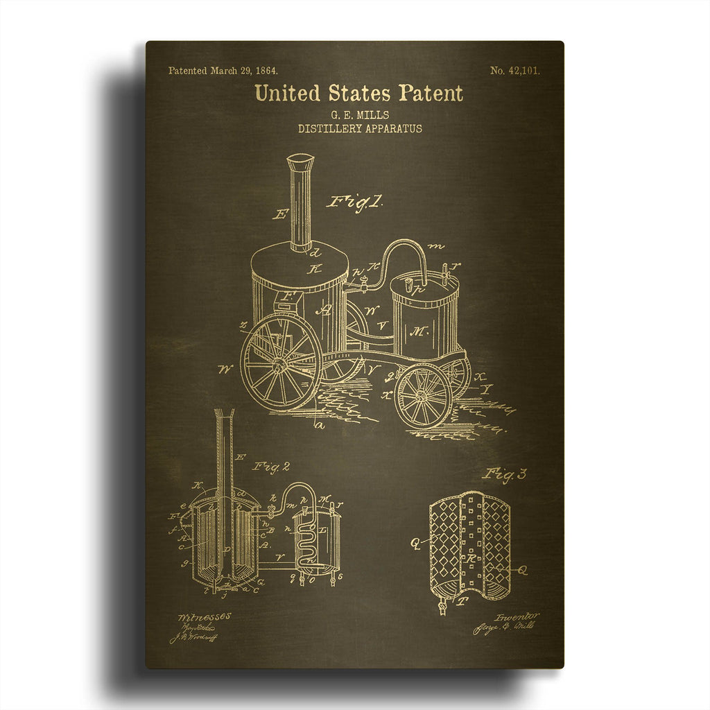 'Distillery Apparatus Blueprint Patent Chalkboard' By LUXE Gold Metal Wall Art