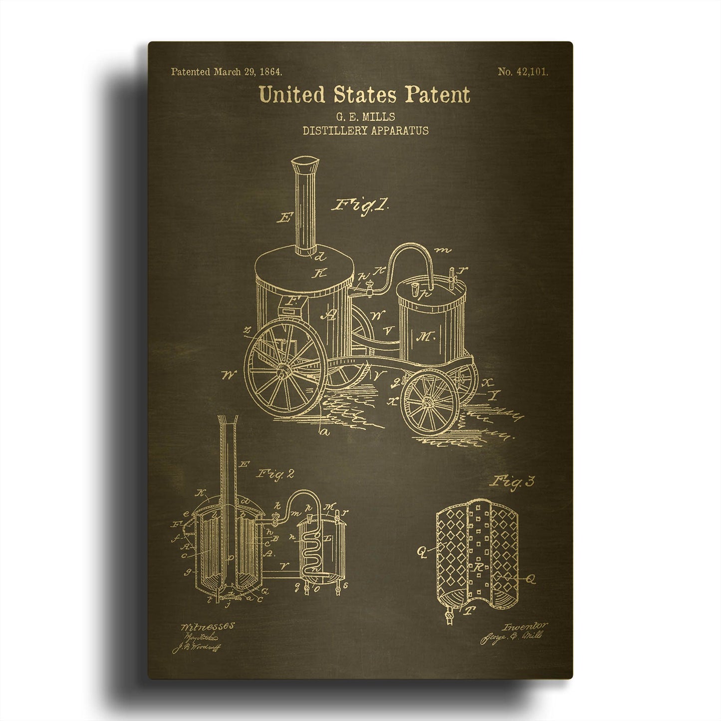 'Distillery Apparatus Blueprint Patent Chalkboard' By LUXE Gold Metal Wall Art